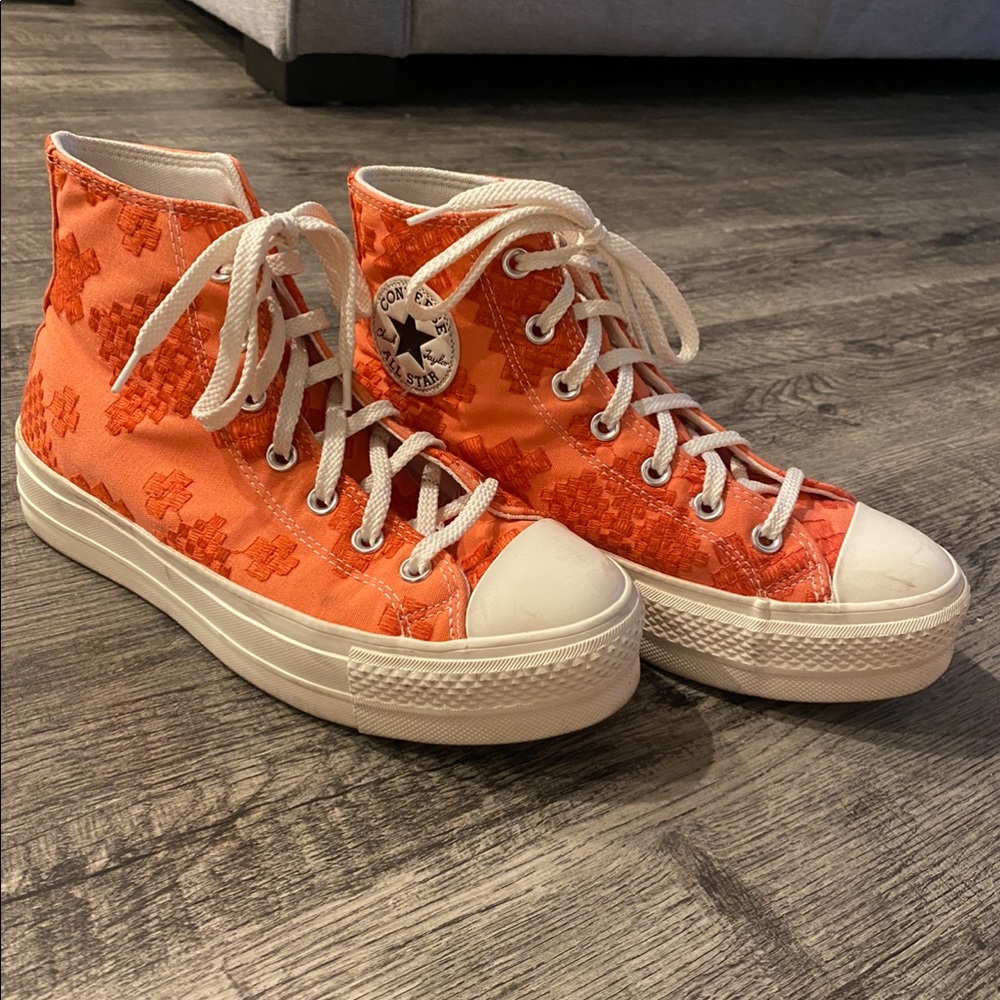 Converse platform orange patchwork shoes, size 8